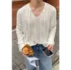 Tricô Respirável com Renda Vazada Estilo Coreano, Decote em V, Manga Longa, Estilo Europeu e Americano, Levemente Luxuoso, Camiseta de Alta Qualidade, Tops para Casal