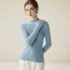 Suéter de una sola pieza 100% cachemira para mujer, cuello semi-alto, suéter de punto ajustado, estilo otoño e invierno