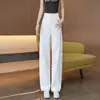 Pantalones rectos estrechos ajustados de principios de otoño 2026 estilo popular de cintura alta sueltos que realzan la altura de pierna ancha a la moda con caída para mujer