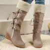 Botas de algodón para mujer de talla grande de comercio exterior europeo y americano, con cordones traseros esmerilados, borlas, caña alta, botines con cuña, botas de nieve