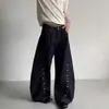Calça Jeans Masculina Casual de Cintura Alta com Botões Frontais Curvos, Caimento Solto, Perna Larga, Estilo Americano, para 2025