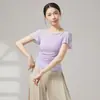Ropa de Baile de Danza Moderna Tops Ajustados de Manga Larga y Corta Ropa Étnica de Práctica de Danza China Conjunto Moldeador para Mujer