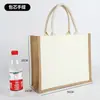 Bolsa de arpillera en blanco personalizada con cuerda de algodón pintada a mano, Bolsa de compras de yute de un solo hombro para bricolaje con cremallera, Bolsa de arpillera tipo tote con patchwork vintage