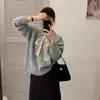 Cardigan Suéter de Tricô Pelúcia com Cadarço, Gola Redonda e Botão de Coração, Manga Longa, Cor Sorvete, para Mulheres