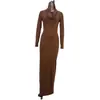 Vestido ajustado liso con capucha estilo europeo y americano, Falda lápiz larga de un solo paso estilo socialité, Vestido suéter de manga larga para mujer, Exportación