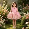 Vestido de Verano para Niña 2026 con Cuello, Sin Mangas, Bordado Floral con Mariposa y Encaje Floral, Vestido de Princesa Estilo Bosque Fresco