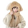 Gorro de felpa de invierno lindo de dibujos animados de algodón perro gorro cálido bufanda guantes todo en uno gorra conjunto cálido de tres piezas