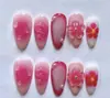30 Peças de Unhas Wearable Esculpidas Tridimensionais em Formato de Gota D'água Brancas com Degradê Rosa Patch de Unha Popular de Nicho para Exportação Transfronteiriça