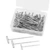 Alfileres en forma de T al por mayor, alta dureza, color plateado, alfileres para fijar extensiones de peluca, alfileres de posicionamiento para moldes, 50/100 piezas en una caja
