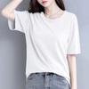 Jinbukang Modal Camiseta de manga curta para mulheres Novidades de verão Camiseta solta de meia manga Camisa preta com fundo VersaTile Top