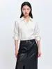 Camisa de Mujer de Color Sólido Larga con Cuello, Estilo Minimalista Versátil Francés, para Usar como Capa bajo un Blazer