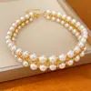 Collar de Zirconia Perla Chapado en Oro Real de 18 Quilates Cadena para Clavícula de Fiesta Banquet Vestido Estilo Francés Accesorio para el Cuello Suave y Elegante