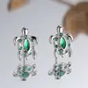 Pendientes de Tortuga con Diamantes Verdes de Dibujos Animados Nuevo Modelo Más Vendido Transfronterizo Estilo Coreano Lindos Diseño de Nicho Pendientes con Temática Marina