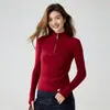 Nuevo suéter de cachemira para mujer de otoño e invierno, cuello medio alto, jersey de punto con media cremallera, ajuste ceñido, top cálido, capa base de lana tejida