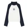 Heyhenry Camiseta de Manga Longa Slim Fit com Gola Meia-Alta e Blocos de Cor Estilo Europeu e Americano Outono Tendência Top Curto para Mulheres