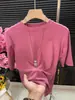 Camiseta elegante para mujer, de un solo hombro, con cuello mao pequeño y manga de tres cuartos, capa base versátil de color liso, elegante top interior de manga corta