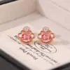 Yuebao Joyería Turmalina Plata de Ley S925 Chapado en Oro Rosa Ruyi Hueco Nuevo Estilo Chino Pendientes de Nicho Joyería