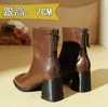 Botas de media pantorrilla para mujer, nuevo estilo otoño e invierno, botas de tacón alto, botas de cuero, puntera cuadrada, tacón grueso, cremallera trasera, botas Martin, botines retro para mujer