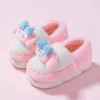 Nuevos estilo 2026 pantuflas de algodón para niños, otoño e invierno, diseño lindo de princesa, pantuflas cálidas de interior, pantuflas peludas a juego para padres e hijos