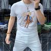 Camiseta de manga corta para hombre, de algodón mercerizado, seda helada, de verano, con estampado en caliente, cuello redondo, combinable con todo, con letras ajustadas.