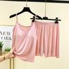 Pijamas e shorts das mulheres com almofada de peito, terno de verão modal cor sólida sexy fino desgaste da casa terno de duas peças