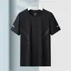 Camiseta de verano de manga corta de malla de seda helada para hombre, cuello redondo, fina, holgada, transpirable, de media manga, talla grande
