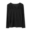 Blusa de malha com babados e retalhos estilo coreano, gola V, para mulheres, camiseta de manga longa com costelas verticais elásticas, blusa interna elegante