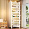 Estantería delgada con puertas, armario de almacenamiento a prueba de polvo, estantería pequeña de acero para niños y estudiantes, estante de almacenamiento para sala de estar