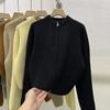 Cardigã de Tricô Curto Estilo Coreano Gola Redonda com Zíper Duplo Outono e Inverno Solto Emagrecimento Suave Macio Casaco Suéter