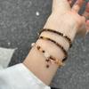 Serie de Colores Maillard Pulsera de Tres Capas con Múltiples Círculos de Ojo de Tigre Natural y Cristal Blanco Estilo Retro Chino Nuevo para Mujer