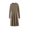Vestido 100% lana pura para mujer, otoño e invierno, nuevo vestido de suéter de cuello redondo, falda base de punto por encima de la rodilla de lana de longitud media