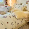 Jialiya Juego de Cuatro Piezas de Terciopelo de Leche Engrosado de Alto Peso Juego de Ropa de Cama de Terciopelo Doble Cara con Estampado Invernal de Campo