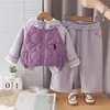 Conjunto de roupas novo para outono e inverno de 2026 para meninos e meninas, apresentando um conjunto estiloso e quente de duas peças com forro de fleece para bebês e crianças pequenas