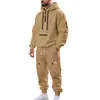 Conjunto informal de dos piezas para hombre con forro polar de invierno, multi-bolsillos deportivos, ropa de trabajo, top y pantalón, de Amazon transfronterizo