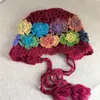 Gorro de Punto Calado Floral Colorido Estilo Étnico para Mujer, Gorro Turbante Rojo para Viajes a Sichuan, Gorro Pullover Adelgazante