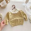 Suéter Cárdigan Infantil 2025 Otoño Nuevo Cuello con Volantes Bebé Niña Tops Bordados Suéter Top