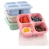 Caja para Snacks de Paja de Trigo de Amazon Caja para Snacks de Cuatro Compartimentos y Fruta Seca con Tapa Almacenamiento para Conservar la Frescura en el Refrigerador para Fruta Caja para Comida