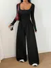Mono de Estilo Nuevo 2026 con Cuello Cuadrado y Mangas Largas para Mujer, Pantalones de Pierna Ancha que Ceñen la Cintura, Mono Casual Estilo Ins Europeo y Americano, de Cintura Alta