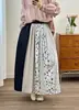 12392 Falda Patchwork para Mujer, Nuevo Estilo Primavera, Diseño Holgado Vintage con Sentido Artístico, Falda de Longitud Media