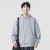 Suéter Masculino Primavera e Outono Novo com Capuz Moda Americana Marca Estudante Manga Longa Camisa Base Estilo Hong Kong Solto Casual Cor Sólida Suéter
