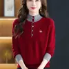 2025 Nuevo Invierno Casual Simple Versátil Tejidos Estilo Coreano Nicho Aspecto Adelgazante de Cintura Tops de Manga Larga para Mujer