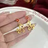 Pendientes de botón de plata 925 de Año Nuevo, estilo nuevo, con incrustaciones de diamantes y esmalte de caballo, pendientes huecos vintage de alta gama con perlas para el año de nacimiento