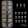 Set de 12 Piezas Metálicas Chrome Hearts Cruz Aleación para Uñas Arte Uñas Retro Oscuro Punk Accesorios de Pedrería Transfronterizo Deslumbrante