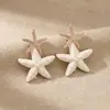 Brincos de Flores à Beira-Mar Estilo Férias, Ráfia Popular de Luxo Acessível Estrela do Mar Salgada Brincos Elegantes de Nicho