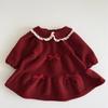 Estilo Coreano Otoño e Invierno Nuevo Dulce Vestido de Encaje con Lazo Vestido de Princesa Infantil Elegante a Cuadros Lindo Solapa