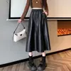 Falda de cuero negra, de longitud media para mujer, de cintura alta, ajustada, falda casual de línea A, nuevo estilo otoño/invierno 2026