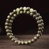 Pulsera de Nanmu Dorado Natural con Accesorios de Ébano y Ágata, Cuentas Budistas de Oración de Alta Gama Unisex