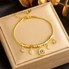 Pulseira Chic de Aço Titânio Branca com Zircônia Banhada a Ouro 18K Joia de Moda Exquisita para Mulheres Nova