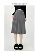 Falda Midi de Punto Plegada para Mujer 2026 Otoño Invierno Nuevo Estilo Coreano Dobladillo Amplio Suelta Cintura Alta Adelgazante Línea A Falda Corta