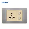 Painel de Aço Inoxidável Cinza Tipo 118 Estilo Tailandês com Tomada Interruptora de Carregamento Rápido USB Tipo-C 20W para Instalação Embutida na Parede